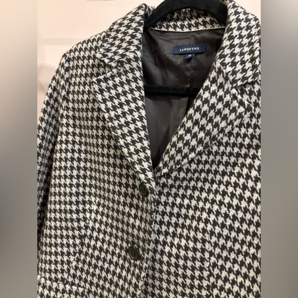 Lands End Houndstooth Wool Blazer 100 Jacket Gray Black Lined - Picture 4 of 5